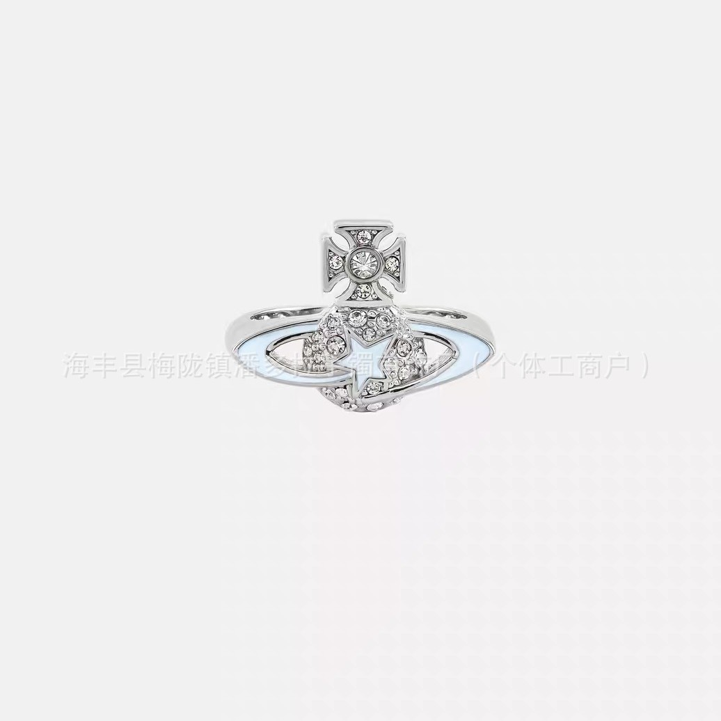 High Version Queen Mother vivi  luxuryreplica Vivian 23 New Sweet Full Diamond Blue Meteor Saturn Ring 925
