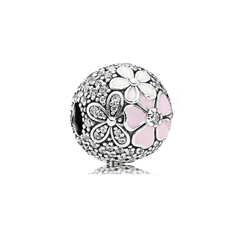 Factory direct pan luxuryreplica 925 silver Magnolia love love full diamond fixed hanging beads DIY beads