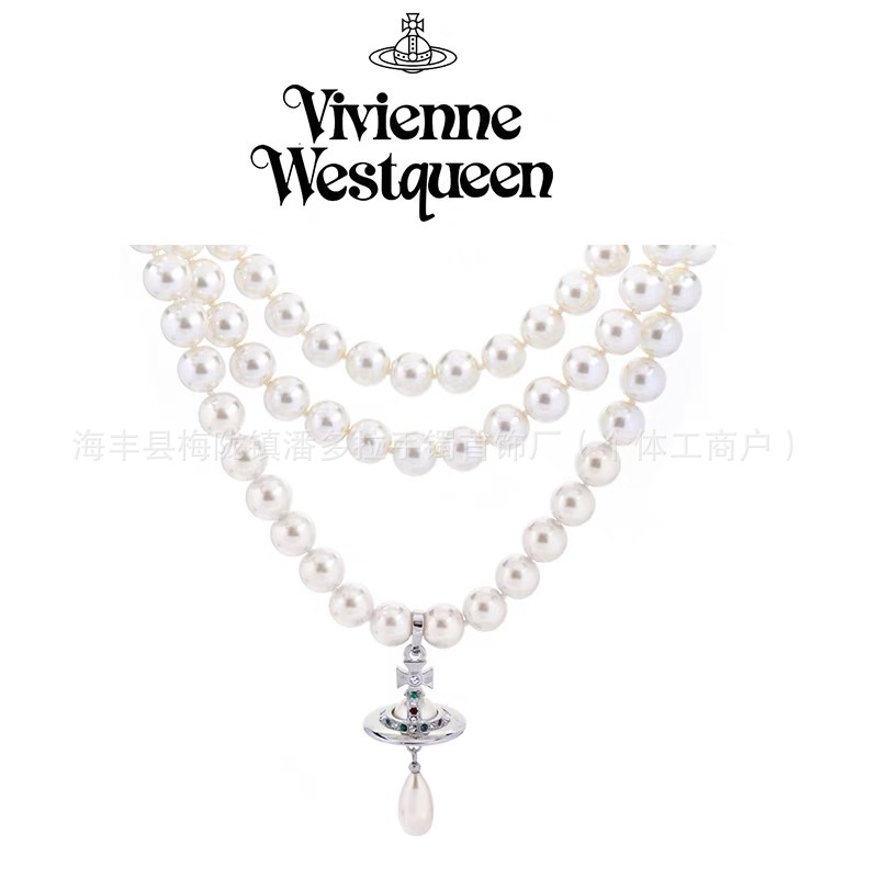 High Version Empress Dowager Saturn Pearl Necklace Pin Planet Vivian viviorb Clavicle Chain Women Light Luxury Style