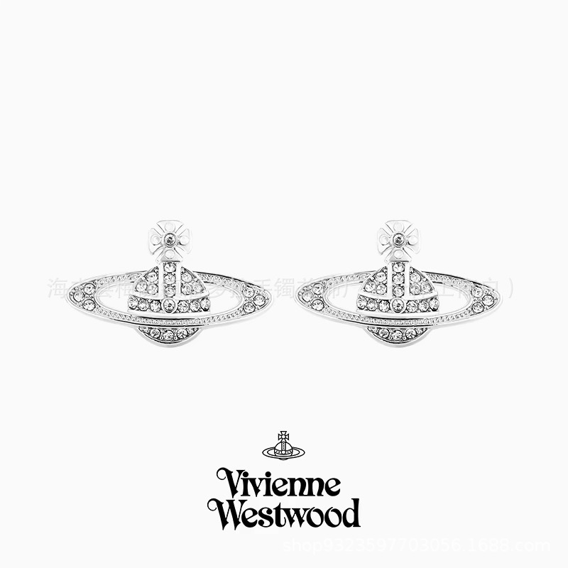 Correct version of Empress Dowager Earrings Female Vivian Saturn Pin Earrings 925 Sterling Silver Earrings High Version