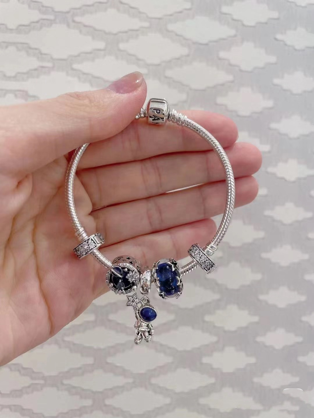 pan luxuryreplica Bracelet S925 Sterling Silver Blue Series Stars Fairy Tale Bracelet Shining Galaxy Bracelet DIY loose beads Beaded