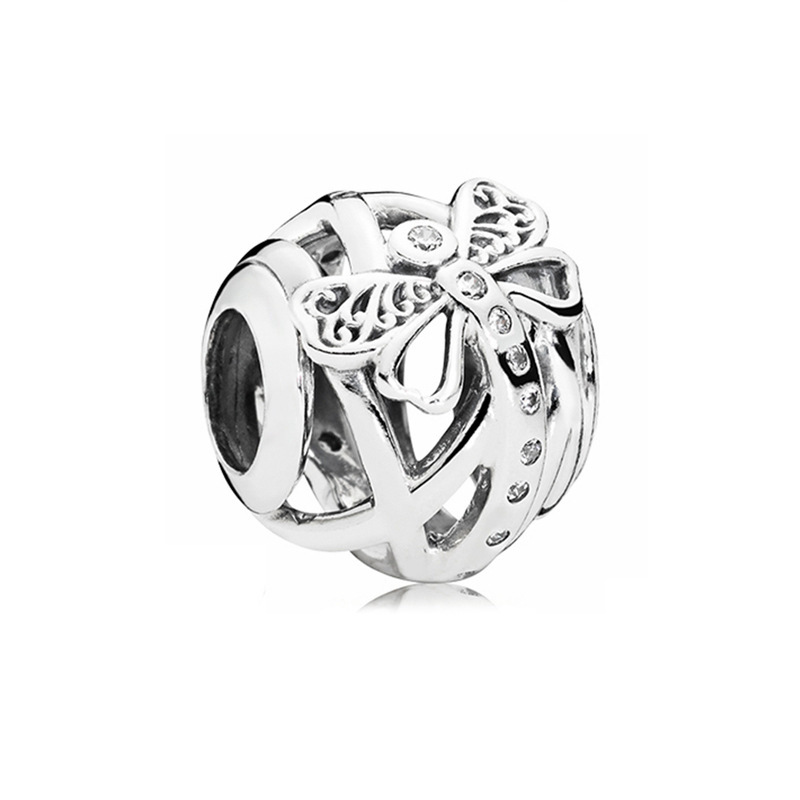 Factory direct pan luxuryreplica 925 silver water droplets zircon hollow series four-leaf clover wave beads DIY accessories