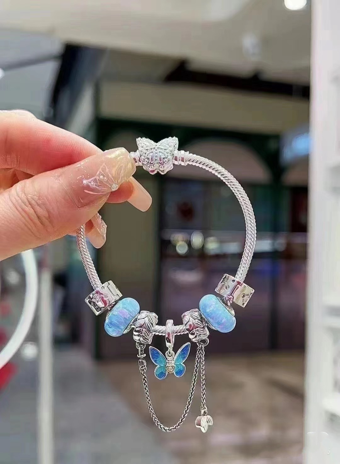 pan luxuryreplica Bracelet S925 Sterling Silver Blue Series Stars Fairy Tale Bracelet Shining Galaxy Bracelet DIY loose beads Beaded