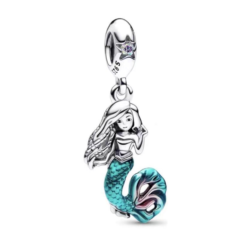 pan luxuryreplica 925 Sterling Silver Beads Summer New Mermaid Crab Blue Butterfly Pendant Pendant