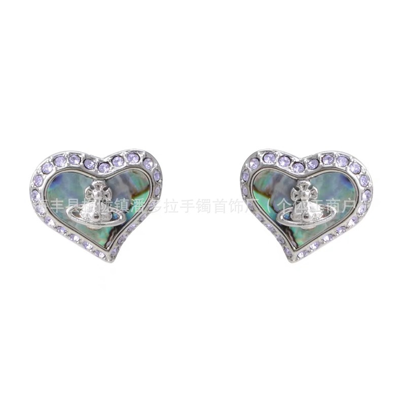 High Version Empress Dowager Color Diamond Love Fritillaria Saturn Earrings Women's Design Light Luxury European and American Fashion Elegant Earrings