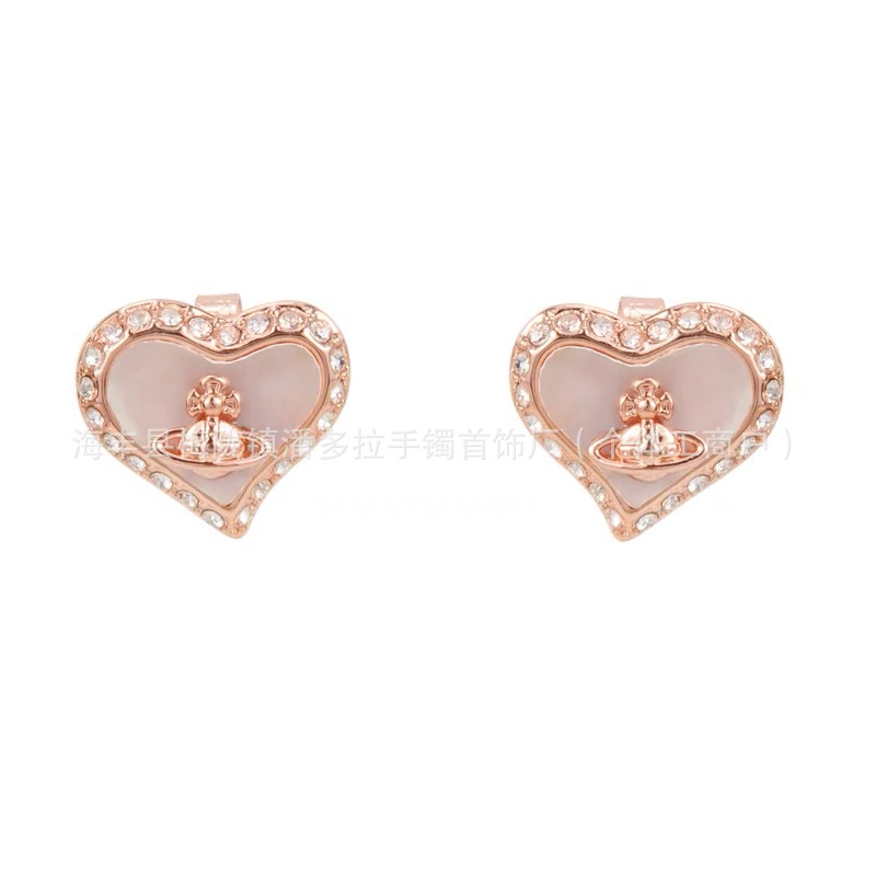 High Version Empress Dowager Color Diamond Love Fritillaria Saturn Earrings Women's Design Light Luxury European and American Fashion Elegant Earrings
