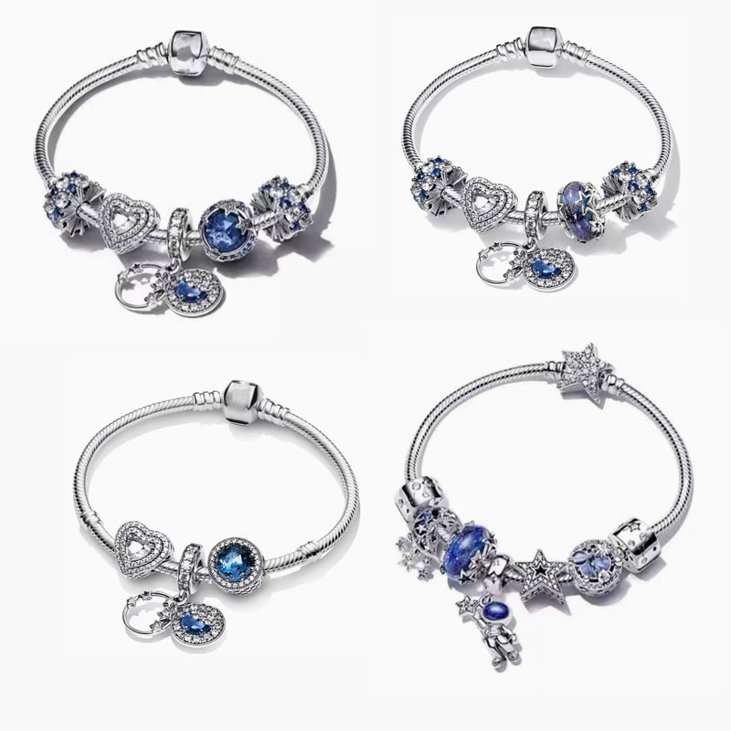 High Version pan luxuryreplica Bracelet 925 Sterling Silver Blue Ocean Series DIY Beaded Beaded Bracelet Fashion Hot Selling