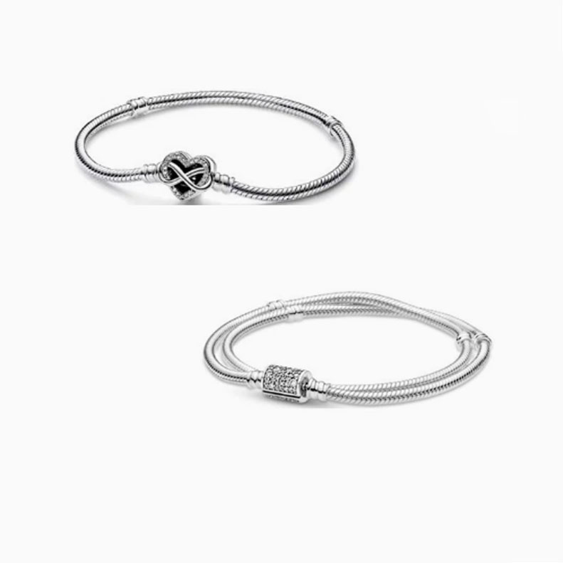 pan  luxuryreplica New Double Circle Snake Bone Chain Mother's Day Series Love Button Snake Bone Bracelet Base Chain 925 Silver