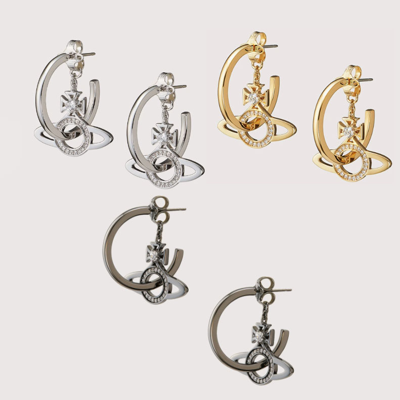 High Version Queen Mother vivi  luxuryreplica Vivian Punk Circle Three-in-One Shuttle Saturn Dofa Earrings