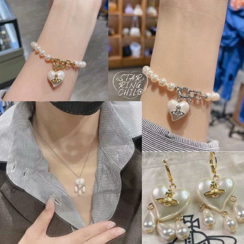 High version  Queen Mother's Necklace Bracelet Earrings Love Water Drops Pearl Temperament All-match Light Luxury High-end Sense