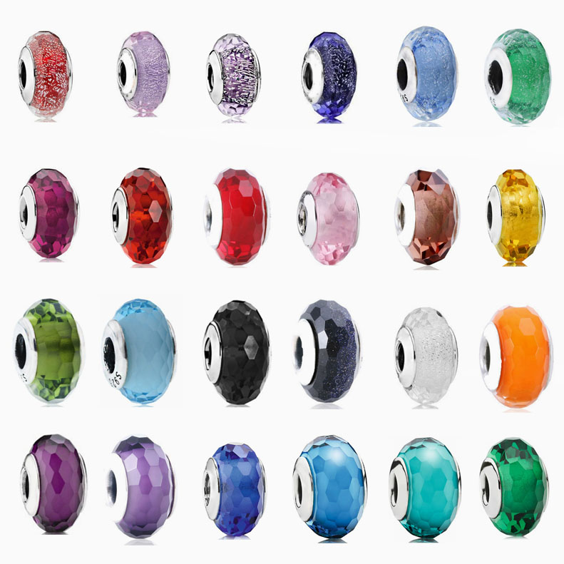 Factory Outlet pan  luxuryreplica 925 Silver Shining Blue Cutting Surface Series Glazed Beads String Hanging DIY Beads