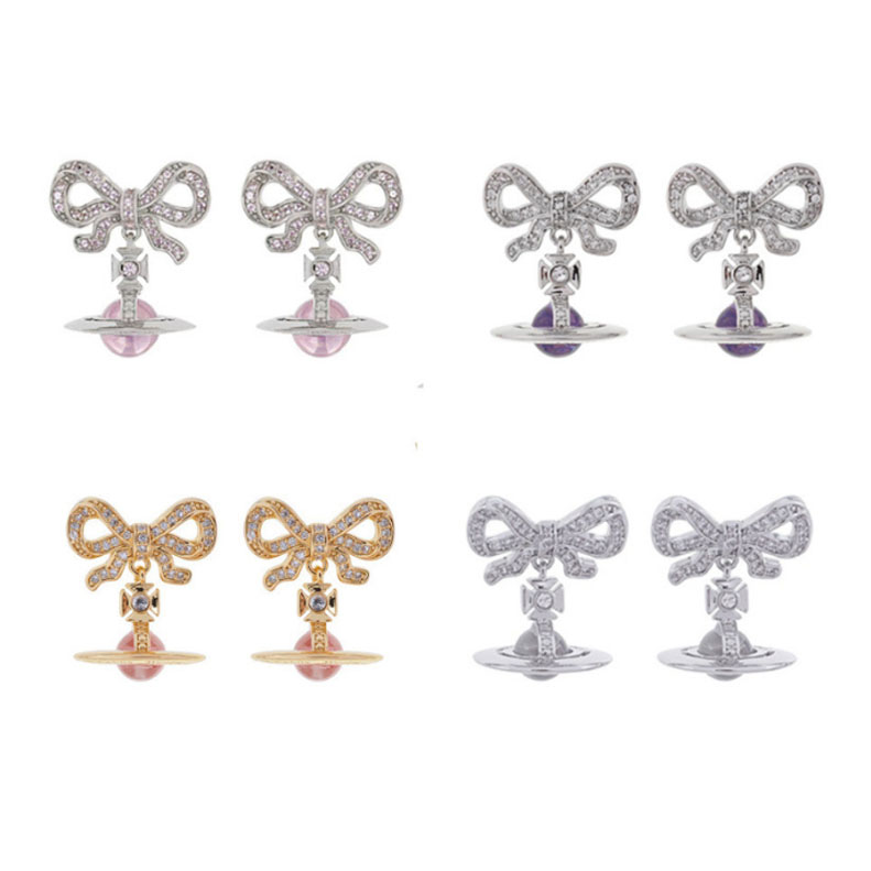 High Version Queen Mother vivi  luxuryreplica Sweet OCTAVIE Bow Stereo Orb Saturn Earrings Earrings
