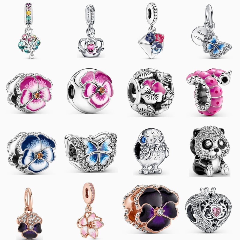 Factory direct pan luxuryreplica 925 sterling silver pansy envelope caterpillar panda butterfly crown beads