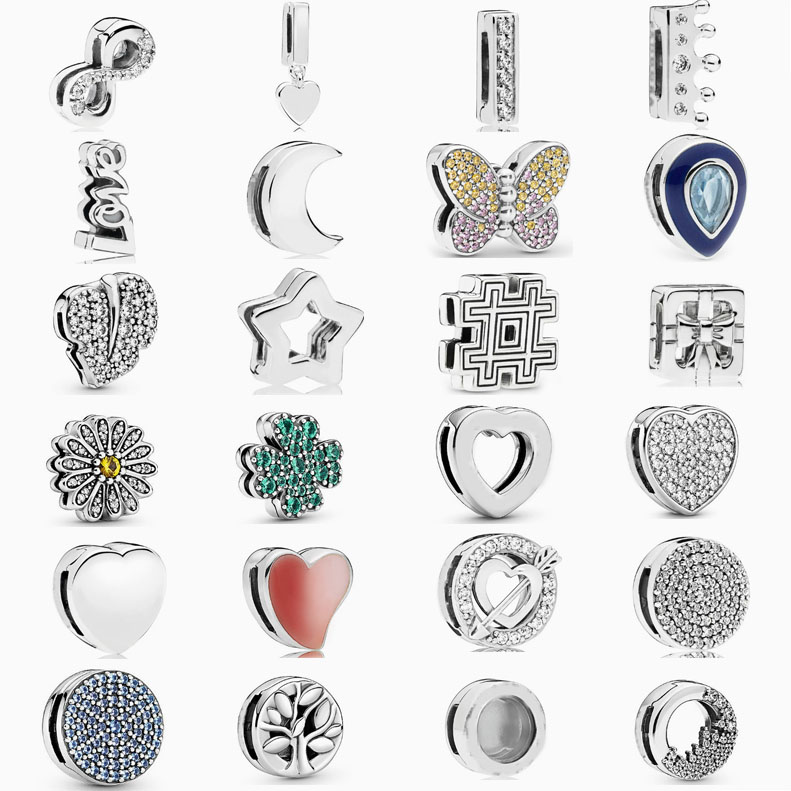 pan  luxuryreplica 925 Sterling Silver Love Butterfly Moon Fixed Buckle Beads DIY Accessories Beads