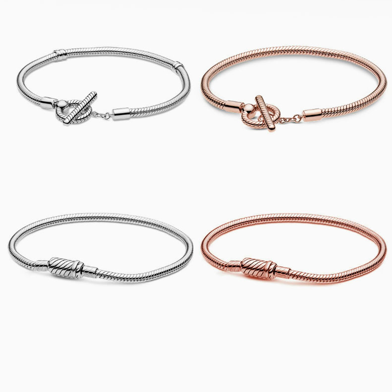 Factory direct pan  luxuryreplica 925 silver rose gold T-shaped buckle snake bone chain simple bracelet DIY basic bracelet