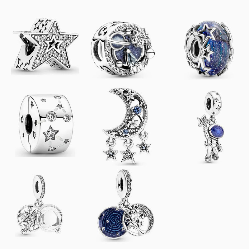 pan luxuryreplica Astronaut Beads 925 Sterling Silver Star-picking Hanging Ornament Traveling in the Milky Way Blue Star River Glass Beads