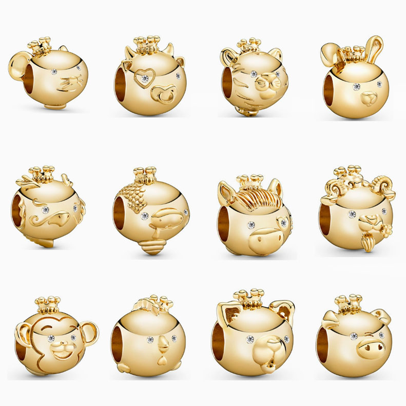 925 Sterling Silver Dora Beads Gold Zodiac Series Beaded Style Beaded DIY Accessories