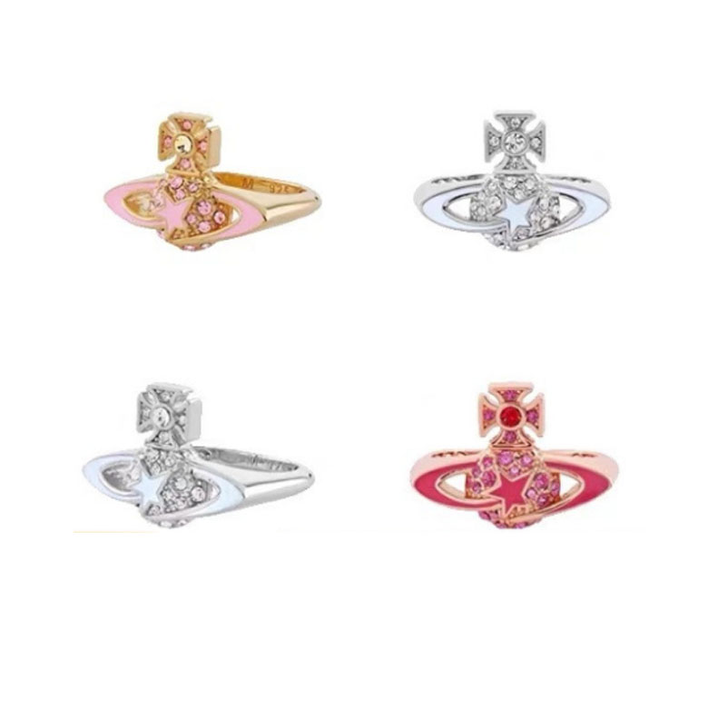 High Version Queen Mother vivi  luxuryreplica Vivian 23 New Sweet Full Diamond Blue Meteor Saturn Ring 925