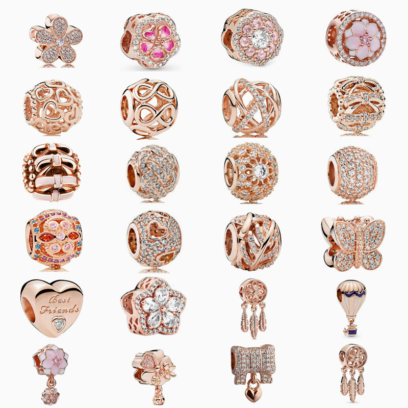 pan luxuryreplica 925 Sterling Silver Rose Gold Magnolia Dream Catcher Hollow Beaded DIY Accessories Beads