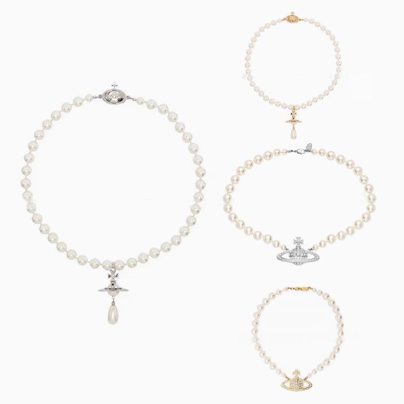 High version of the Empress Dowager Western Pearl Big Saturn Necklace Female with factory direct live high version