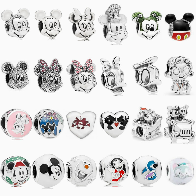 pan luxuryreplica S925 Silver Mouse Beads Di Sini Series Fixed Buckle Full Diamond Mickey Minnie DIY Accessories Beads