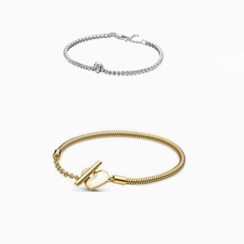 Factory Outlet pan luxuryreplica 925 Sterling Silver Minnie Tennis Bracelet European and American Gold Color T Buckle Snake Bone Bracelet