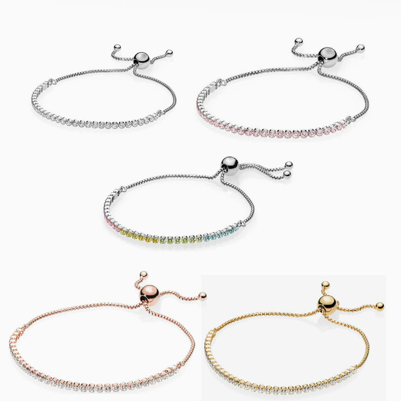 Factory Direct pan  luxuryreplica 925 Sterling Silver Rose Gold Rainbow Shining Adjustable Bracelet DIY Base Bracelet