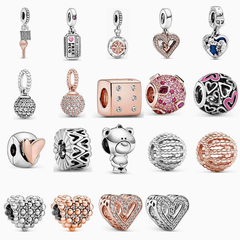 pan luxuryreplica 925 Sterling Silver Rose Gold Valentine's Day Brilliant Hand-painted Love Hanging Beads DIY Accessories