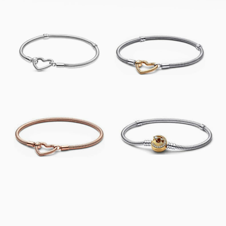 Factory direct pan  luxuryreplica 925 sterling silver heart-shaped chain buckle snake bone bracelet love buckle pan  luxuryreplica basic chain