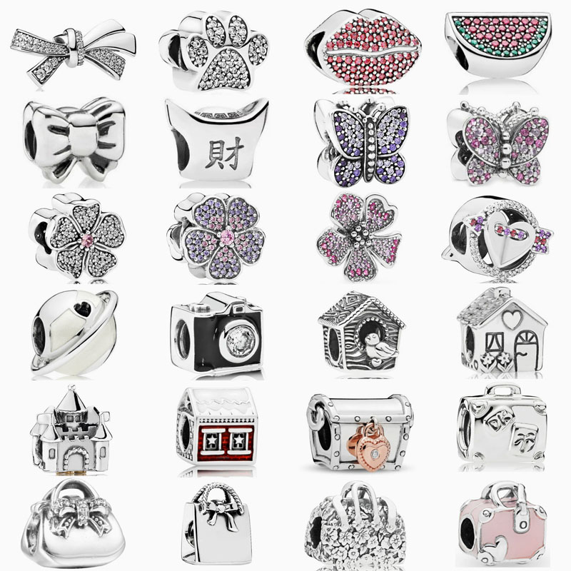 pan luxuryreplica Beads Bow Clover Gift Box Bag Hanging Beads DIY Accessories Beads 925 Sterling Silver