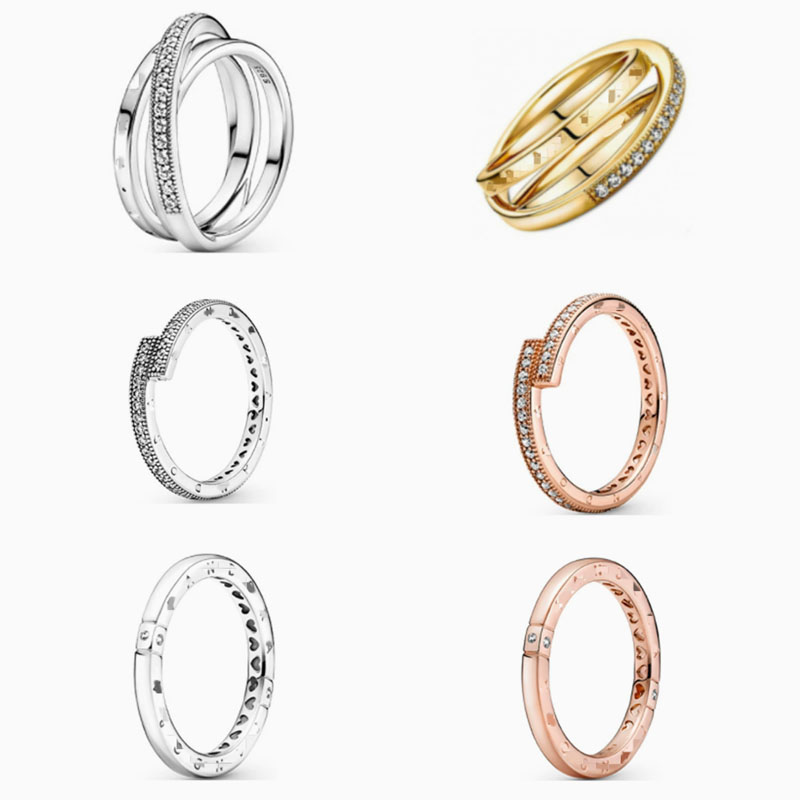pan luxuryreplica 925 sterling silver pavé staggered three-ring ring ring wrong ring female ring logo heart ring
