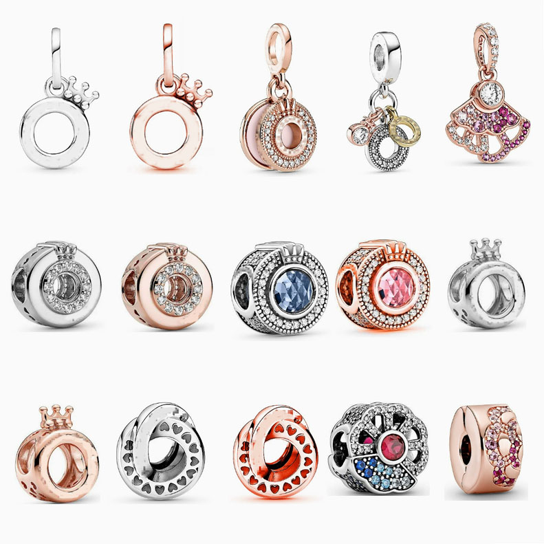 Cross-border Live Broadcast for 925 Silver pan luxuryreplica Beads Pendant Crown O Series Fixed Buckle Beads DIY