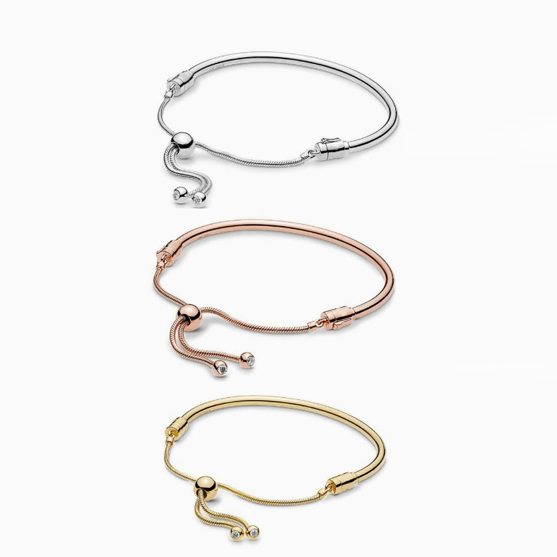 Factory direct pan luxuryreplica smooth 925 sterling silver bracelet pan  luxuryreplica DIY basic bracelet rose gold adjustable