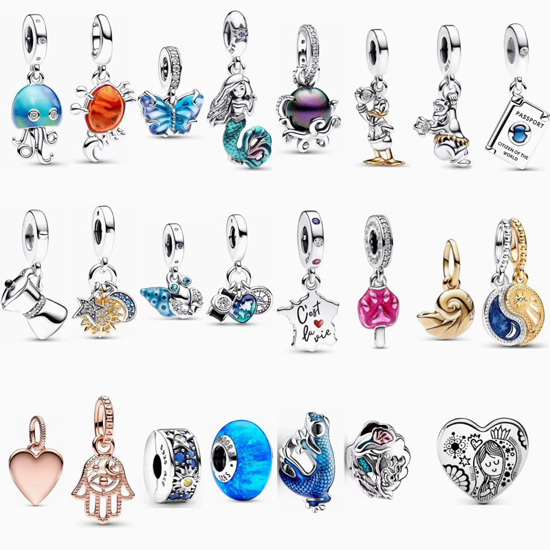 pan luxuryreplica 925 Sterling Silver Beads Summer New Mermaid Crab Blue Butterfly Pendant Pendant