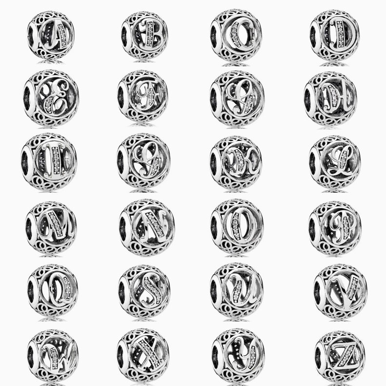 pan luxuryreplica 925 Sterling Silver Beads 26 Letters Series Round Beaded DIY Accessories Beads