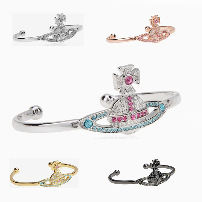 High Version Queen Mother vivi  luxuryreplica Vivian Full Diamond Temperament Personality Large Saturn Open Bracelet Bracelet