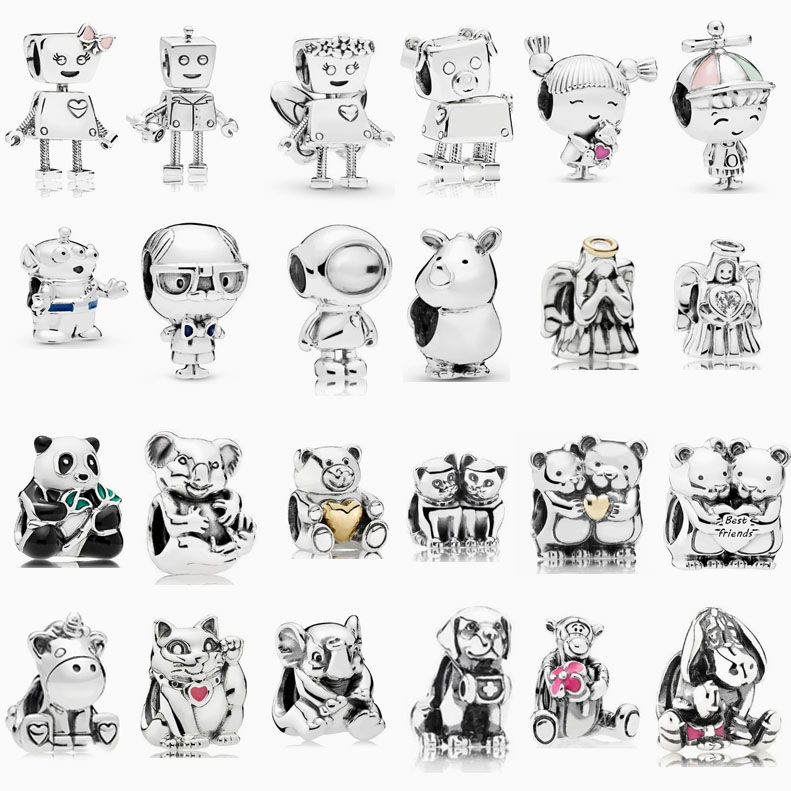 pan luxuryreplica 925 sterling silver robot panda animal cute personality hanging beads DIY accessories beads