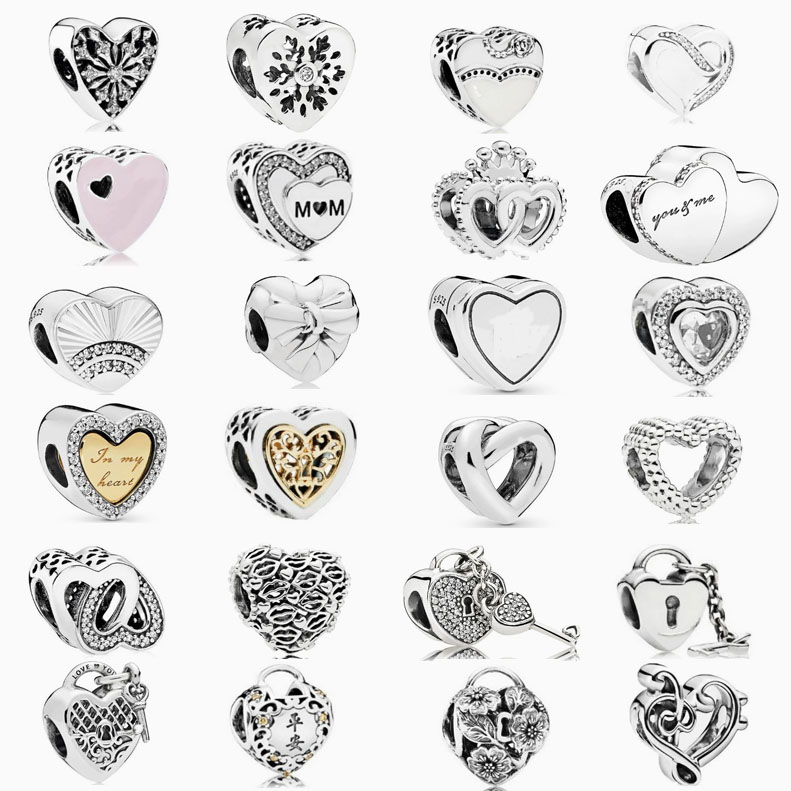 Factory direct pan luxuryreplica love 925 silver beads DIY accessories heart lock key hanging beads loose beads