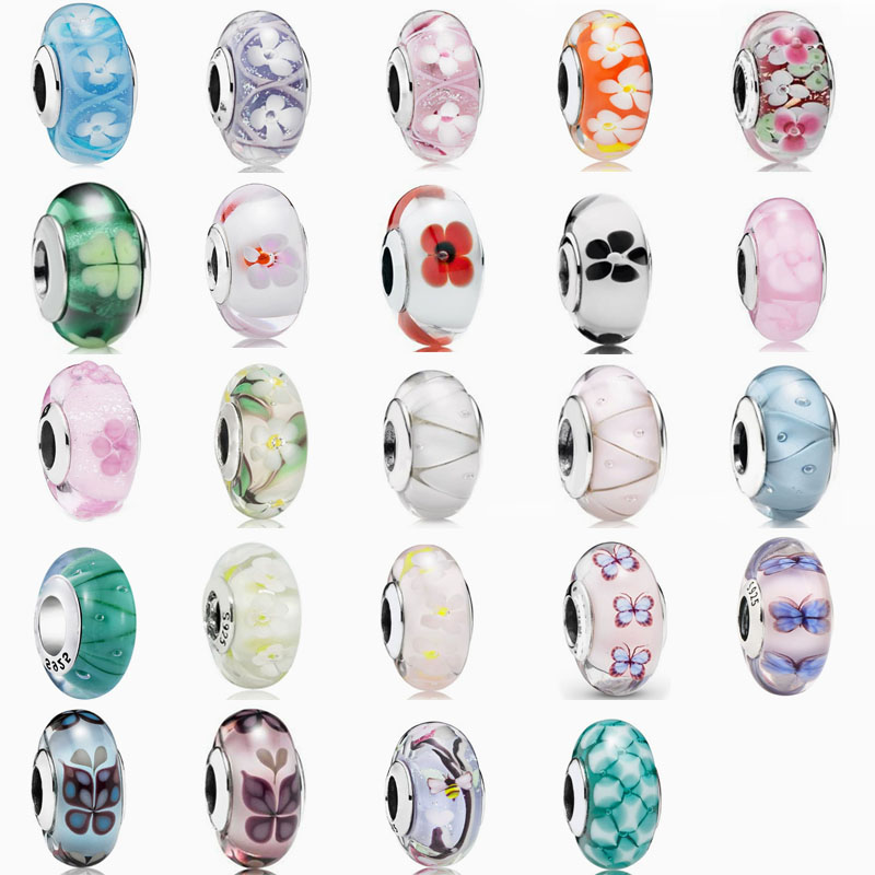 Factory direct pan luxuryreplica 925 silver Mulan flower bud butterfly glazed beads hanging beads DIY accessories loose beads