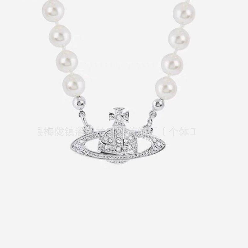 High Version Western Queen Mother Vivian Pearl Necklace Saturn Classic White Diamond Pink Diamond Clavicle Chain High Goods