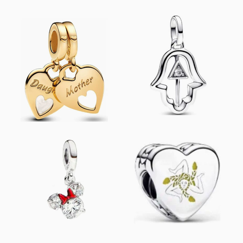 pan  luxuryreplica beads 925 sterling silver new gold color double love pendant love beads DIY accessories beaded