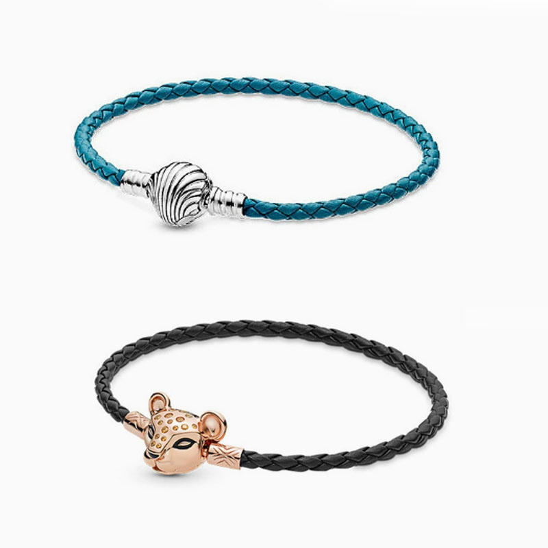 Factory direct pan  luxuryreplica 925 sterling silver shell marine series single loop woven leather rope DIY basic bracelet