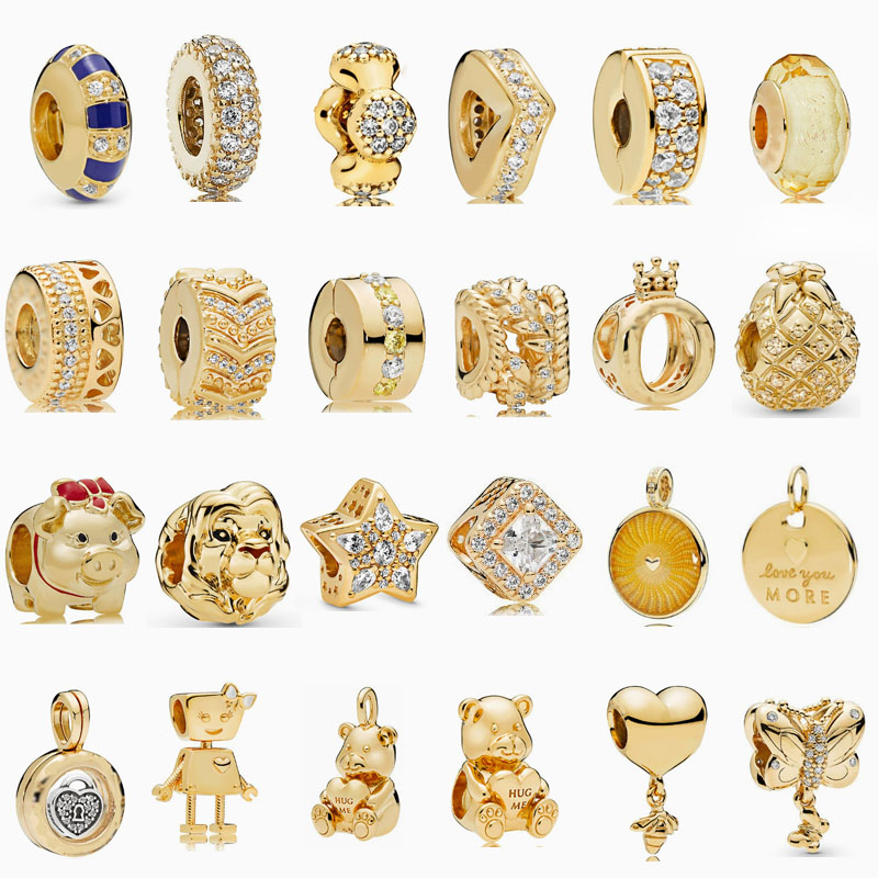 925 Sterling Silver pan luxuryreplica Gold Beads Glass Beads Bear Fixed Buckle Crown Beaded DIY Accessories Pendant