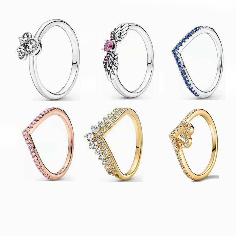 Factory Outlet pan luxuryreplica 925 Sterling Silver New Shining Wishing Bone Angel Wings Minnie Ring European and American Fingers