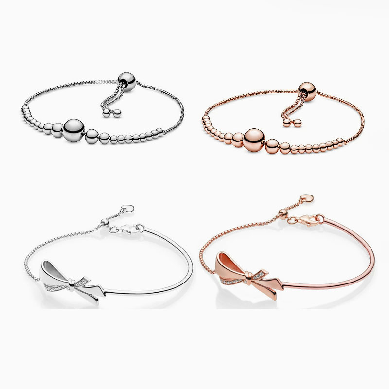 Factory direct pan luxuryreplica 925 silver rose gold bow adjustable send girlfriend DIY basic bracelet