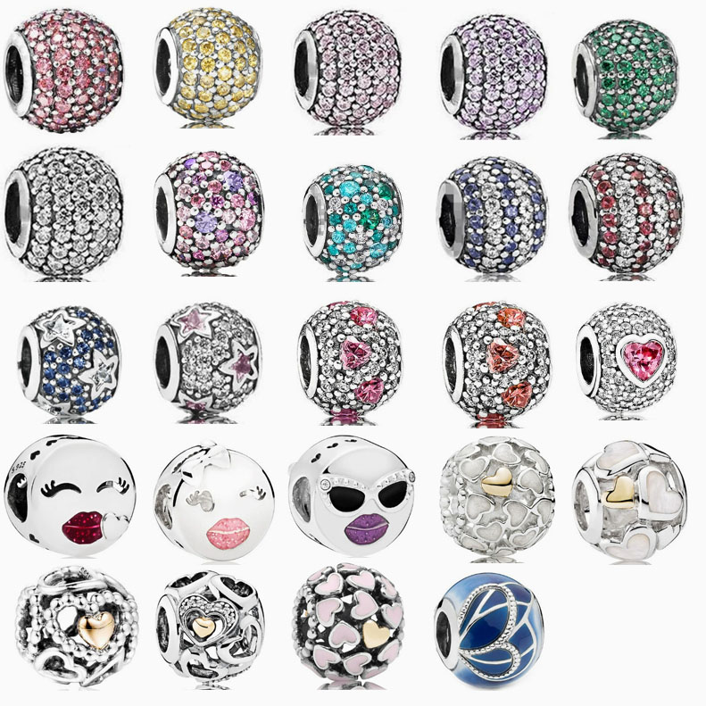 Factory direct pan  luxuryreplica 925 silver fritillary overflowing zircon kiss cute fun hanging beads DIY accessories beads