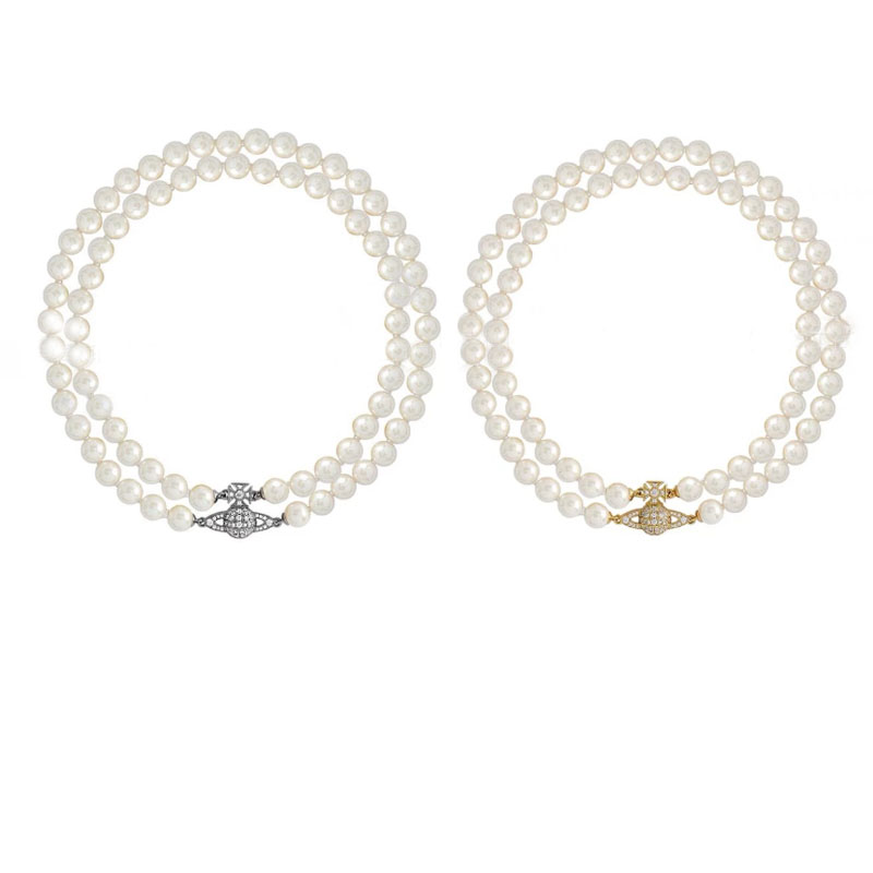 High Version West Dowager Double-Layer Magnet Buckle Saturn Pearl Necklace Collarbone Chain European and American Elegant Women's TikTok