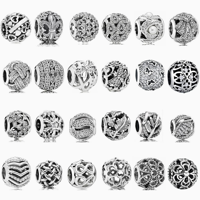 Factory direct pan luxuryreplica 925 silver water droplets zircon hollow series four-leaf clover wave beads DIY accessories