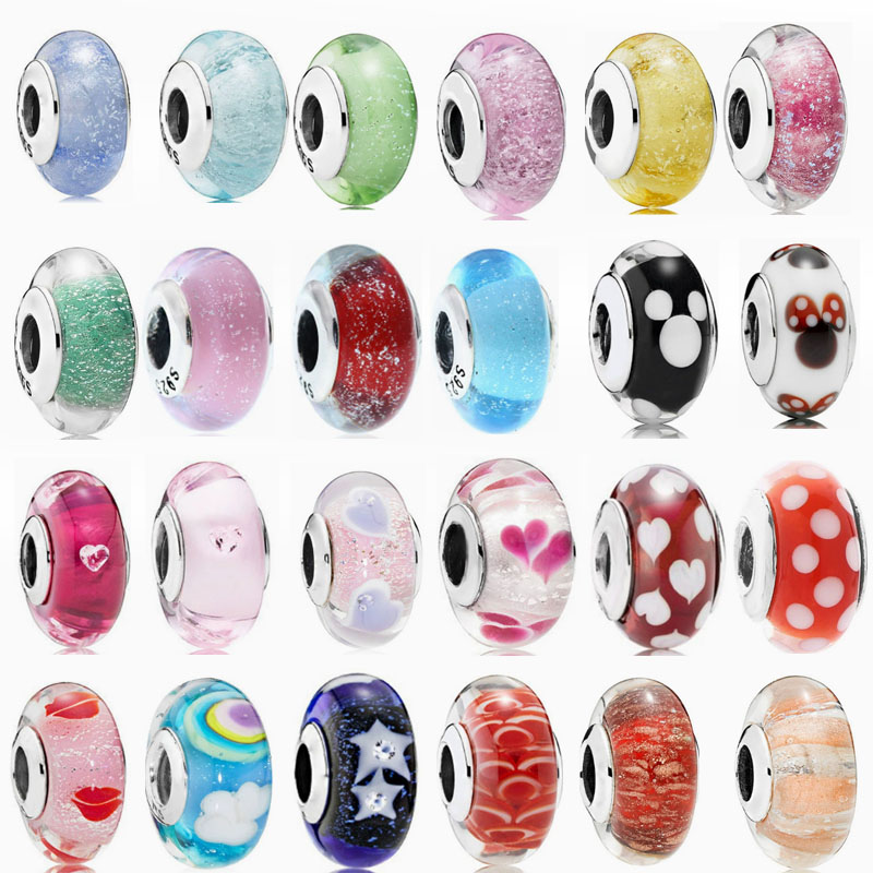 pan  luxuryreplica 925 Pure Silver Di S NI Love Rainbow Glazed Beads Hanging Beads DIY Accessories Beads