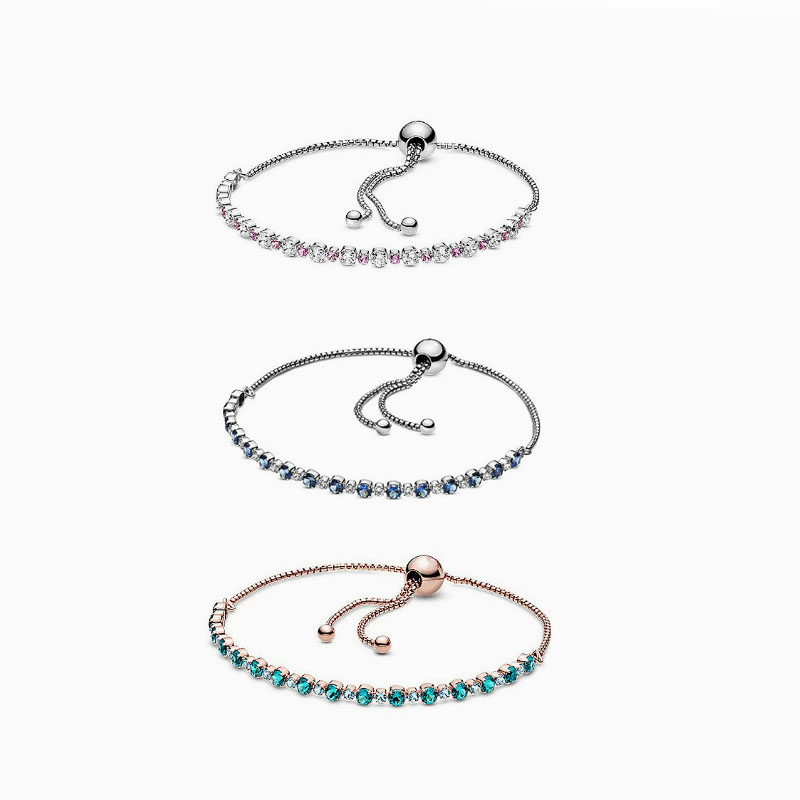 pan luxuryreplica 925 Sterling Silver Shining White Diamond Pink Diamond Adjustable Temperament Bracelet DIY Base